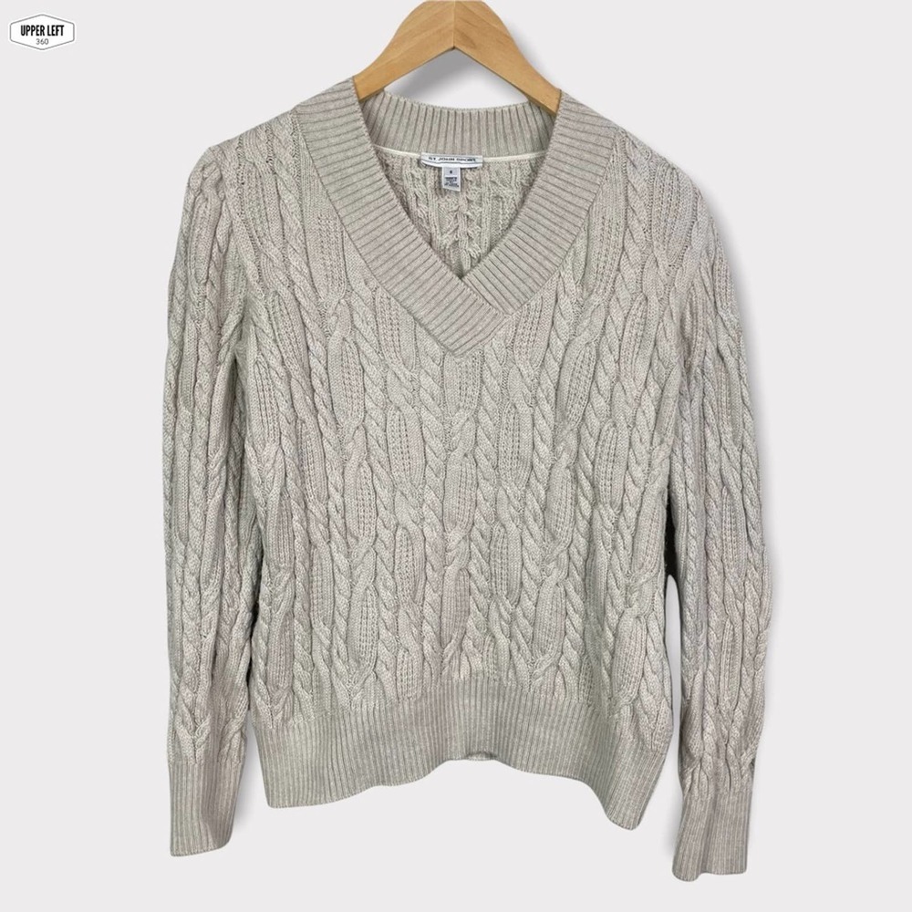St. John Sport Pullover Sweater Cable Knit V-neck Wool/Cashmere/Silk Blend Small